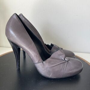 Vic Matie Grey Leather Ruched Button Pumps Round Toe Stiletto Heels 41 / 9.5